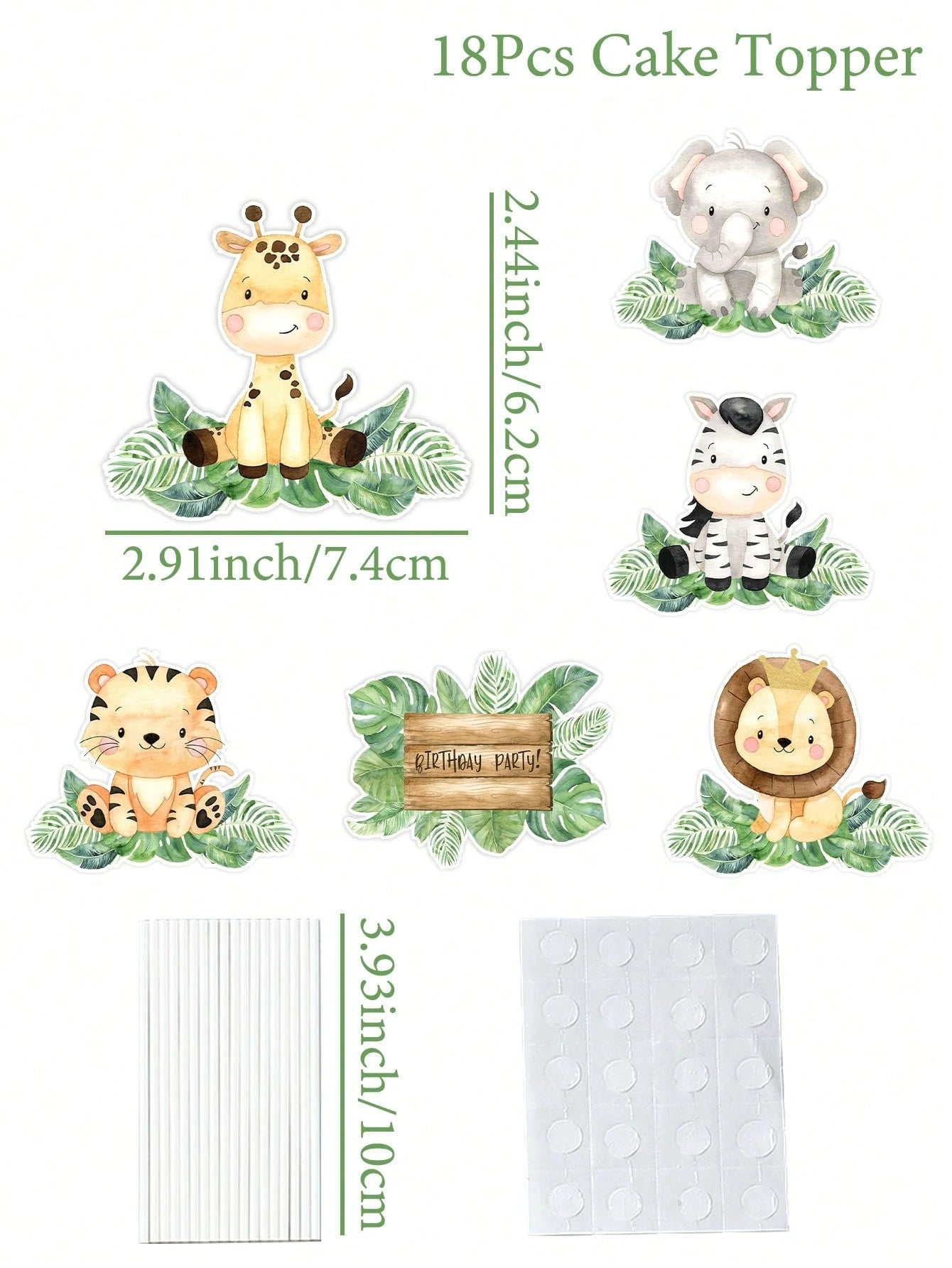 18pcs Jungle Animal Cake Toppers, Cake Decorations, 1st Birthday Party Decor, Baby Shower Decorations, Jungle Animal Theme Birthday Party Decor, Gender Reveal Party Decor, Dessert Table Decor, Cake De