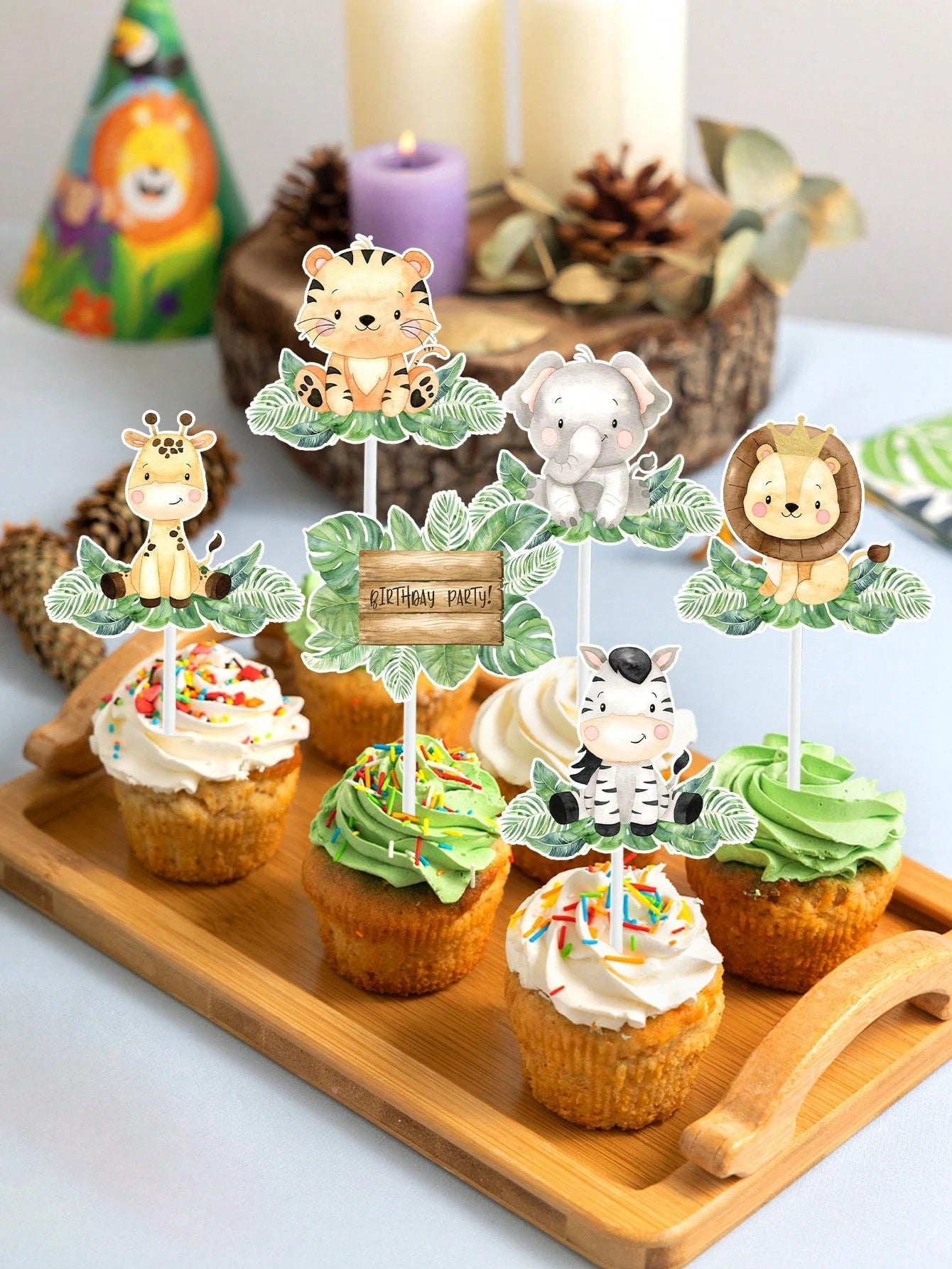 18pcs Jungle Animal Cake Toppers, Cake Decorations, 1st Birthday Party Decor, Baby Shower Decorations, Jungle Animal Theme Birthday Party Decor, Gender Reveal Party Decor, Dessert Table Decor, Cake De