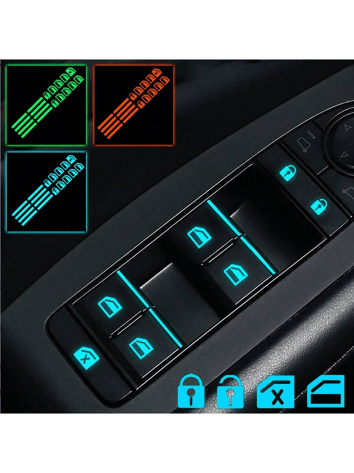 18pcs Small Car Window Control Button Luminous Sticker, Car Interior Luminous Fluorescent Sticker