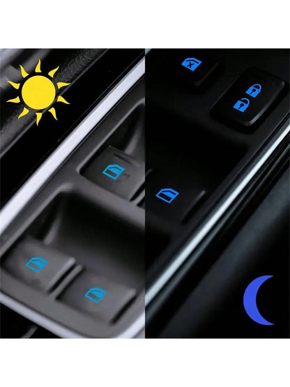 18pcs Small Car Window Control Button Stickers, Reflective Fluorescent Stickers For Car Interior