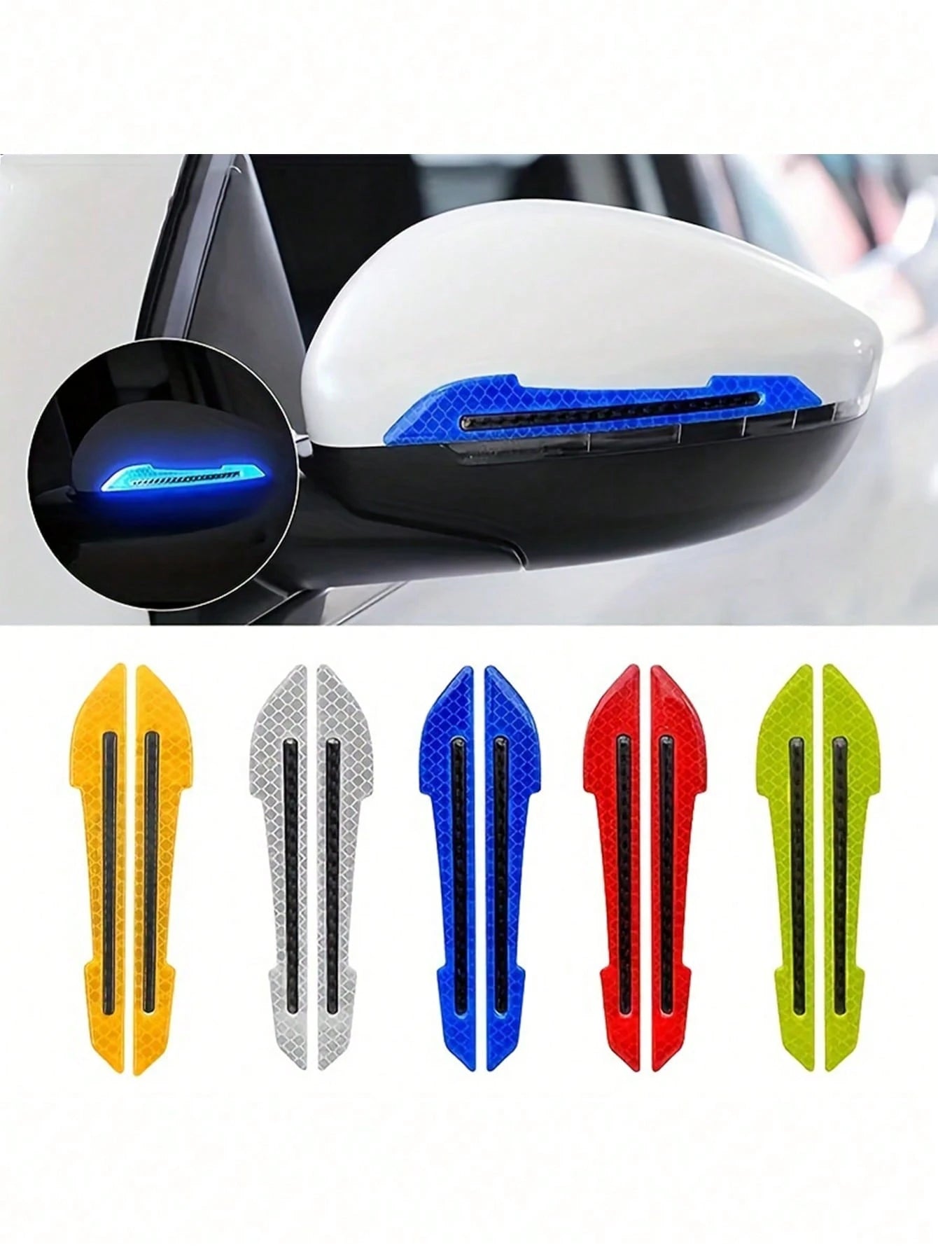 1Pair Side Mirror Reflective Stickers- Anti-Collision Protective Decals, Night Visibility, Scratch Resistant, Easy Install, Universal Exterior Accessory