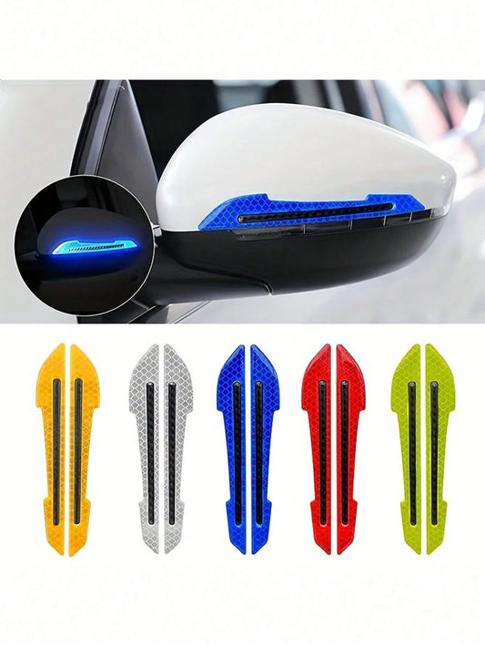1Pair Side Mirror Reflective Stickers- Anti-Collision Protective Decals, Night Visibility, Scratch Resistant, Easy Install, Universal Exterior Accessory