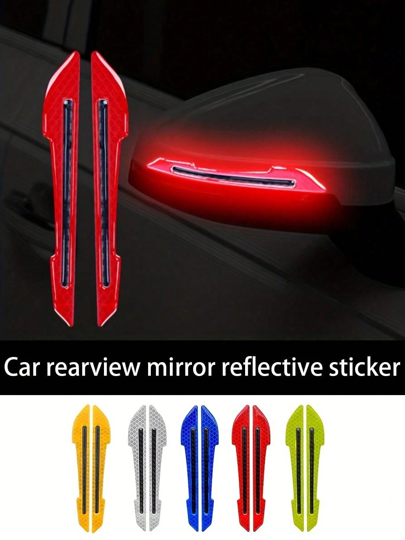 1Pair Side Mirror Reflective Stickers- Anti-Collision Protective Decals, Night Visibility, Scratch Resistant, Easy Install, Universal Exterior Accessory