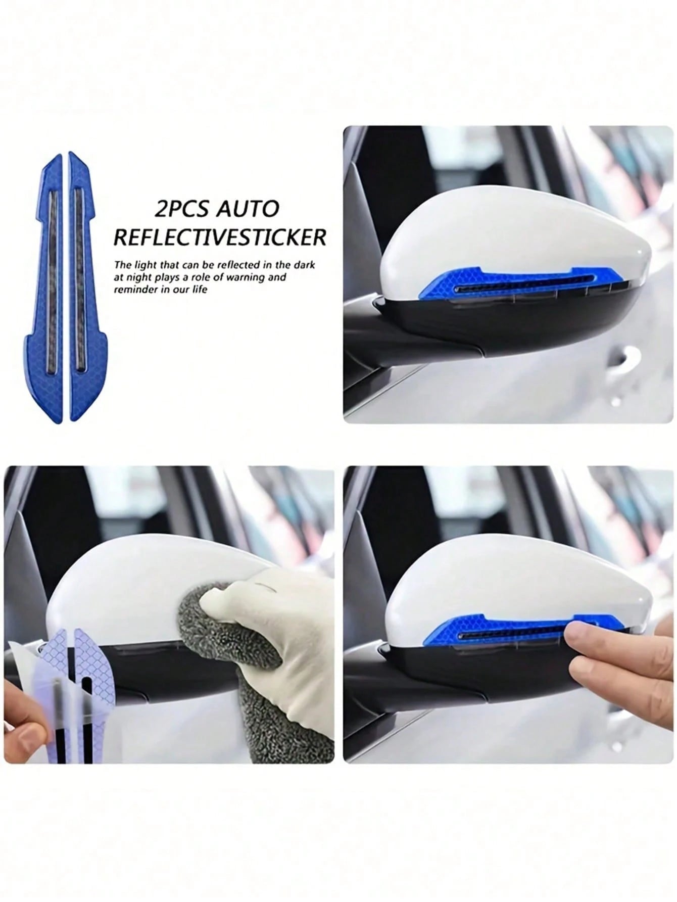1Pair Side Mirror Reflective Stickers- Anti-Collision Protective Decals, Night Visibility, Scratch Resistant, Easy Install, Universal Exterior Accessory