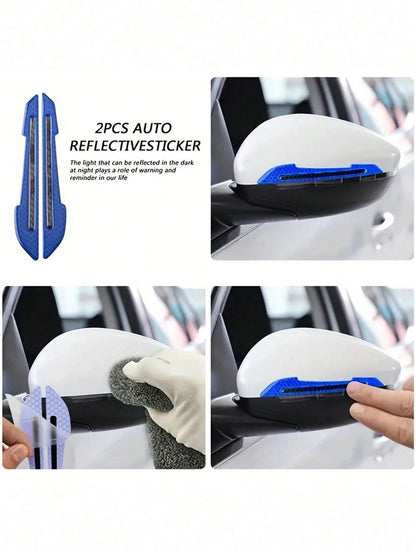 1Pair Side Mirror Reflective Stickers- Anti-Collision Protective Decals, Night Visibility, Scratch Resistant, Easy Install, Universal Exterior Accessory