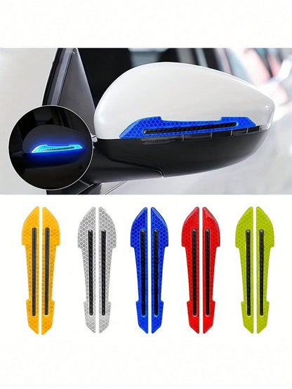 1Pair Side Mirror Reflective Stickers- Anti-Collision Protective Decals, Night Visibility, Scratch Resistant, Easy Install, Universal Exterior Accessory