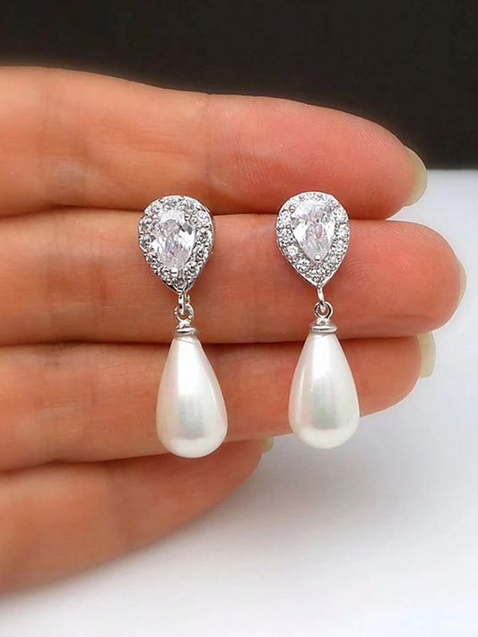 1pair Waterdrop Faux Pearl Earrings For Bridesmaid/Bride Wedding Jewelry Elegant. Valentine's Day Accessories