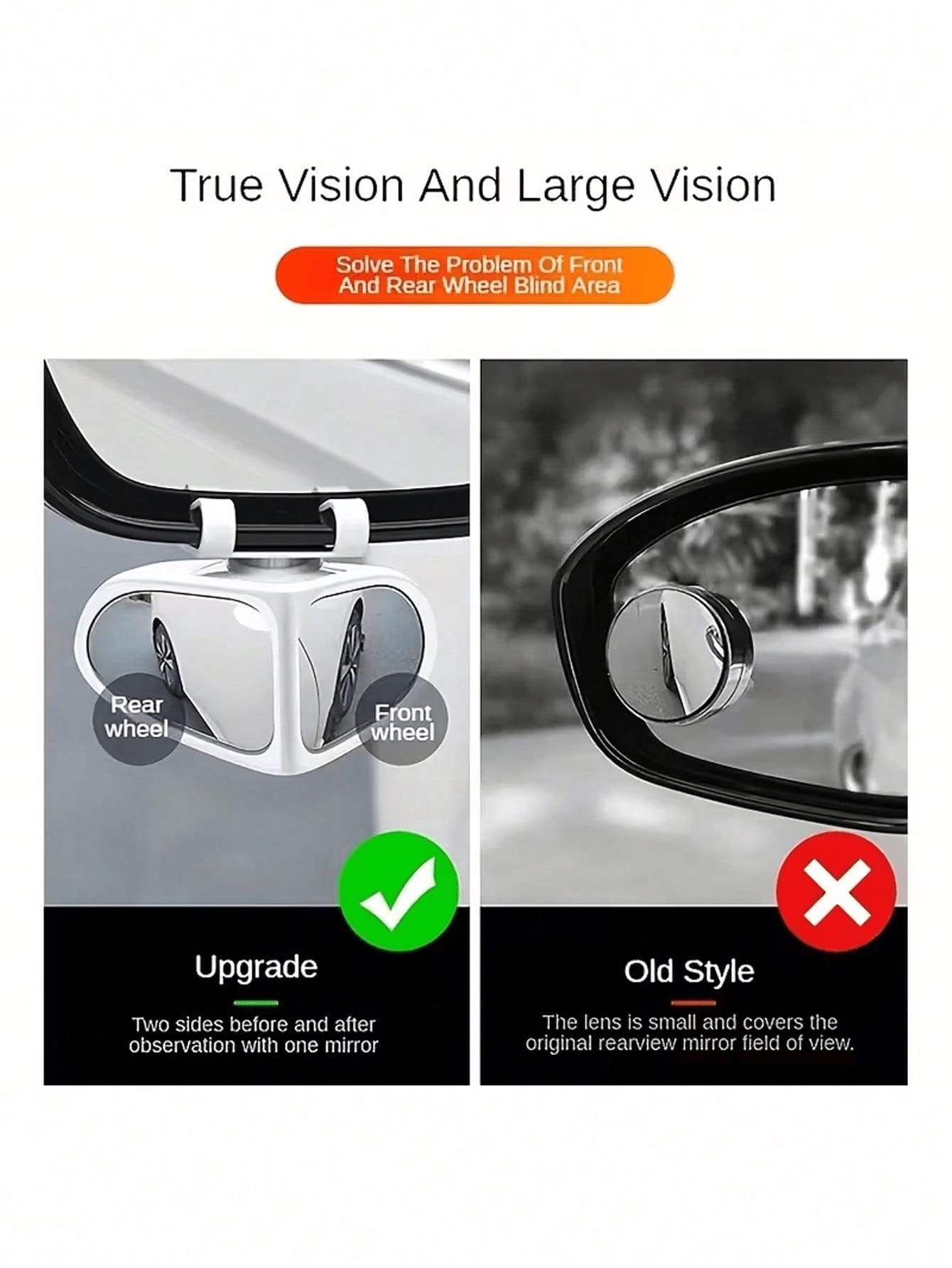 1pc/1set High-Definition Blind Spot Rearview Mirrors, Suitable For Vehicles-360 ° Adjustable, Providing Wide-Angle View For Front And Rear Wheels, Using Ultra Transparent Glass, Very Suitable For Tru