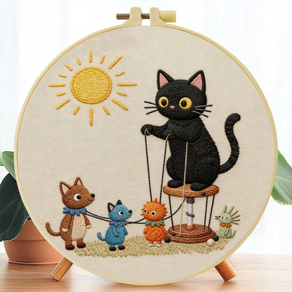 1PC 20*20cm/7.9*7.9in,Cute Black-And-White Kitten Embroidery Kit, DIY Handmade Embroidery Set For Adult Beginners, Home Gift, Women's Sewing Gift, Including User Manual, Printed Pattern Fabric, Embroi