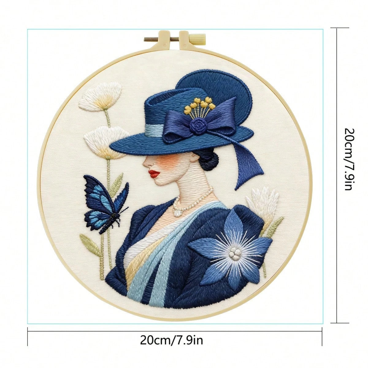 1PC 20*20cm/7.9*7.9in,The Woman In The Hat Embroidery Kit, DIY Handmade Embroidery Set For Adult Beginners, Home Gift, Women's Sewing Gift, Including User Manual, Printed Pattern Fabric, Embroidery Fr