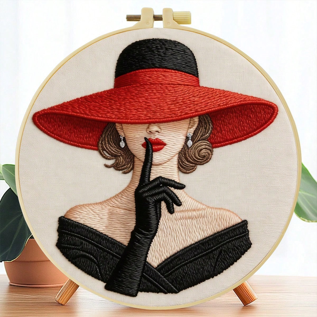 1PC 20*20cm/7.9*7.9in,The Woman In The Hat Embroidery Kit, DIY Handmade Embroidery Set For Adult Beginners, Home Gift, Women's Sewing Gift, Including User Manual, Printed Pattern Fabric, Embroidery Fr