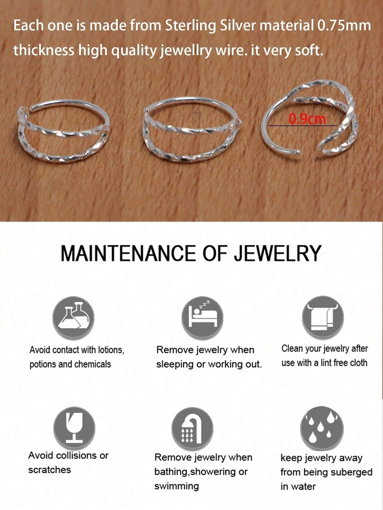 1pc 20G 9mm 925 Sterling Silver Nose Ring Earring Cartilage Piercing Septum Ring Snap Ring Soft Cartilage Double Ring Twisted Nose Stud Jewelry