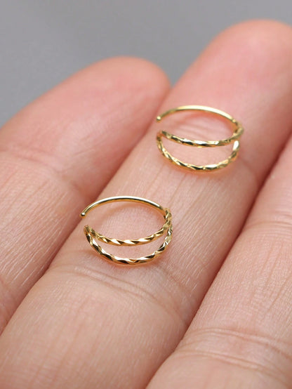 1pc 20G 9mm 925 Sterling Silver Nose Ring Earring Cartilage Piercing Septum Ring Snap Ring Soft Cartilage Double Ring Twisted Nose Stud Jewelry