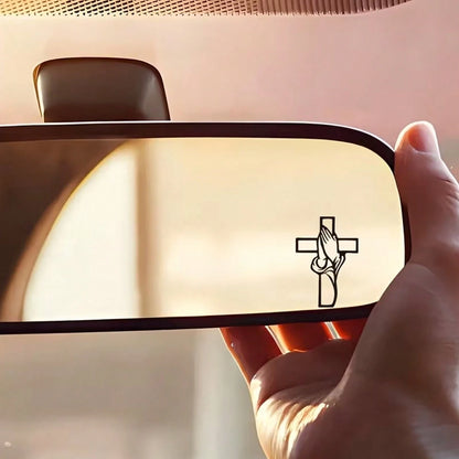 1pc 2D Flat-Plane- Cross-Prayer Gesture Sticker, Car Rearview Mirror Sticker, Car-Shaped Window Glass Sticker For Motorcycles, Laptop Vinyl Sticker, Car Sticker