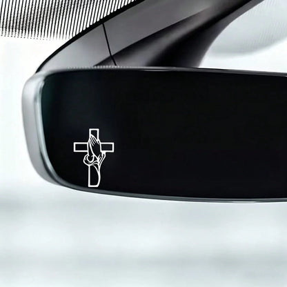 1pc 2D Flat-Plane- Cross-Prayer Gesture Sticker, Car Rearview Mirror Sticker, Car-Shaped Window Glass Sticker For Motorcycles, Laptop Vinyl Sticker, Car Sticker
