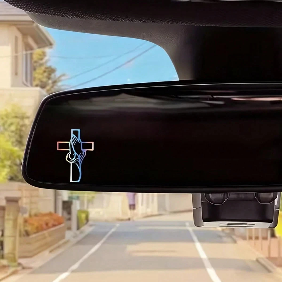 1pc 2D Flat-Plane- Cross-Prayer Gesture Sticker, Car Rearview Mirror Sticker, Car-Shaped Window Glass Sticker For Motorcycles, Laptop Vinyl Sticker, Car Sticker