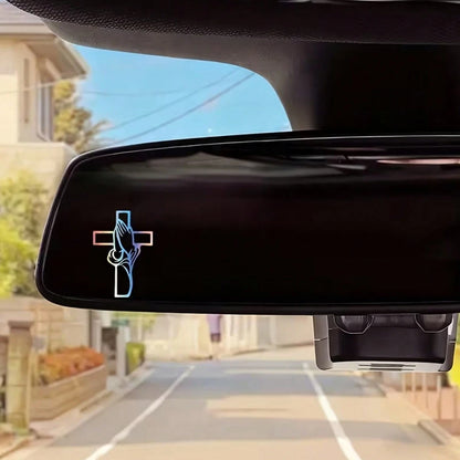 1pc 2D Flat-Plane- Cross-Prayer Gesture Sticker, Car Rearview Mirror Sticker, Car-Shaped Window Glass Sticker For Motorcycles, Laptop Vinyl Sticker, Car Sticker