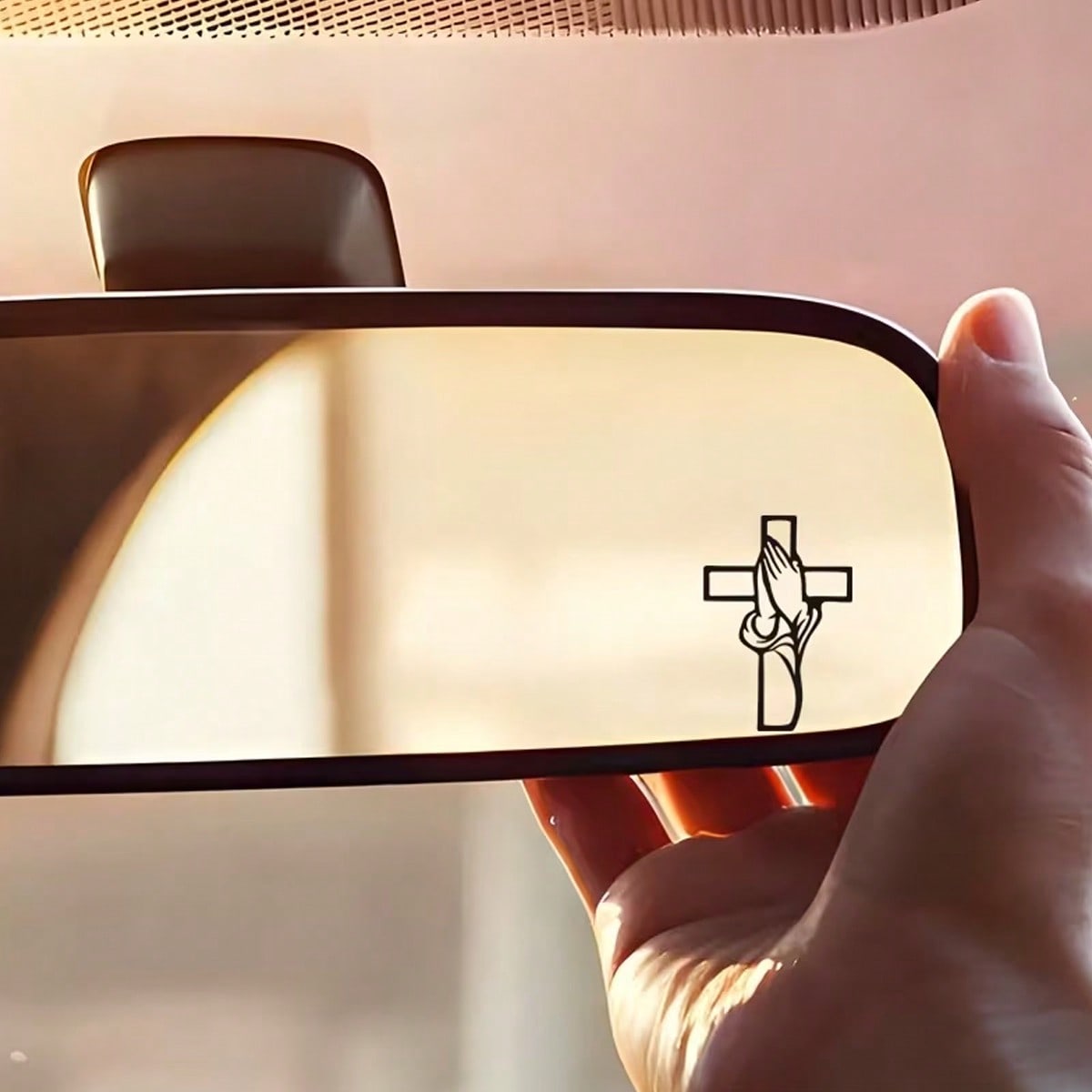 1pc 2D Flat-Plane- Cross-Prayer Gesture Sticker, Car Rearview Mirror Sticker, Car-Shaped Window Glass Sticker For Motorcycles, Laptop Vinyl Sticker, Car Sticker
