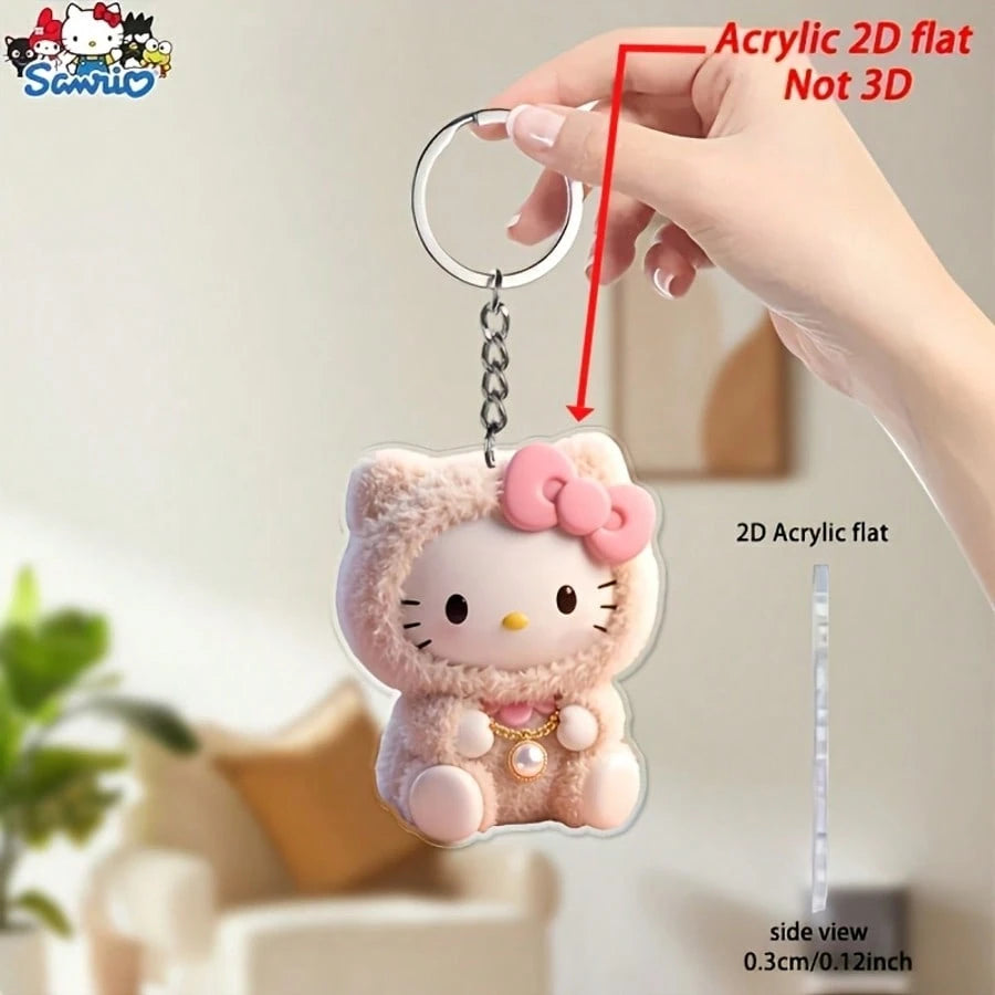 1pc 2D Flat Sanrio Hello Kitty Acrylic Keychain, Cute Creative Cartoon Keychain Pendant, Car Keychain, Backpack Wallet Keychain, Easter Decoration, Valentine's Day Gift, Birthday Gift, Acrylic 2D Flat