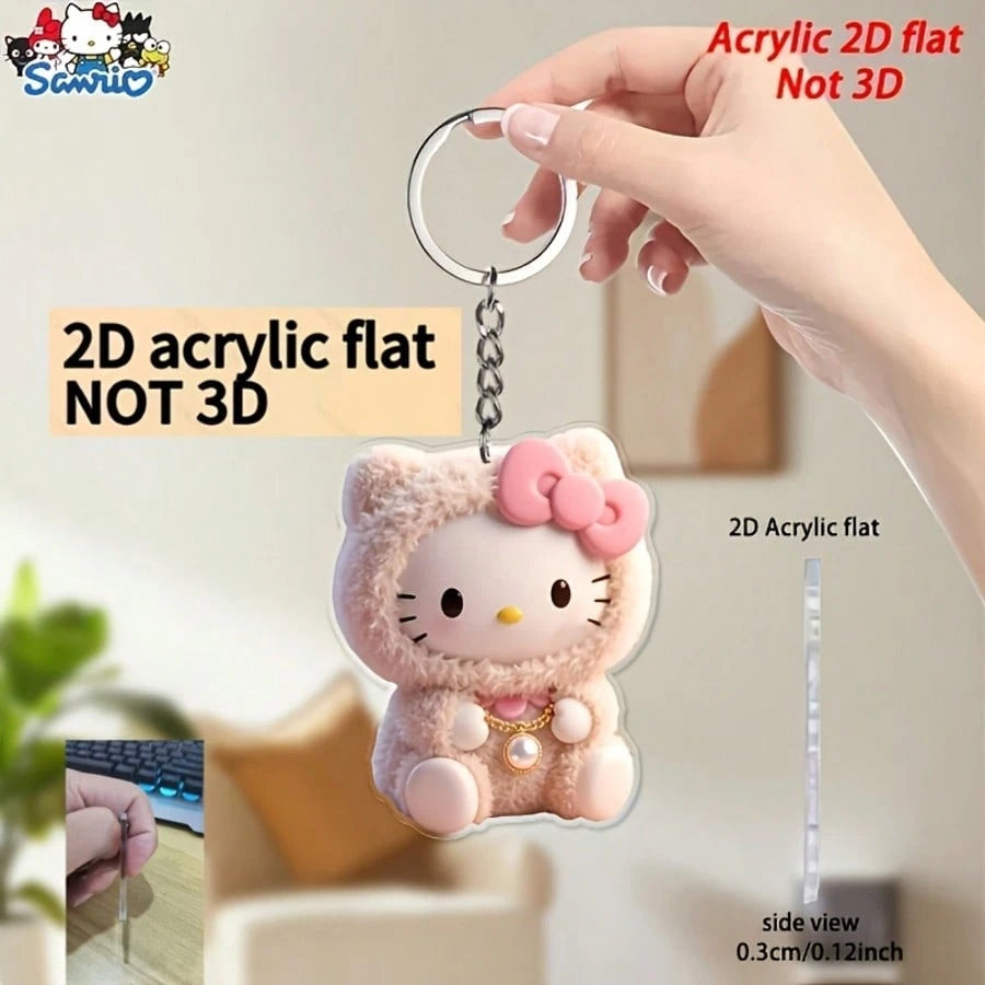1pc 2D Flat Sanrio Hello Kitty Acrylic Keychain, Cute Creative Cartoon Keychain Pendant, Car Keychain, Backpack Wallet Keychain, Easter Decoration, Valentine's Day Gift, Birthday Gift, Acrylic 2D Flat