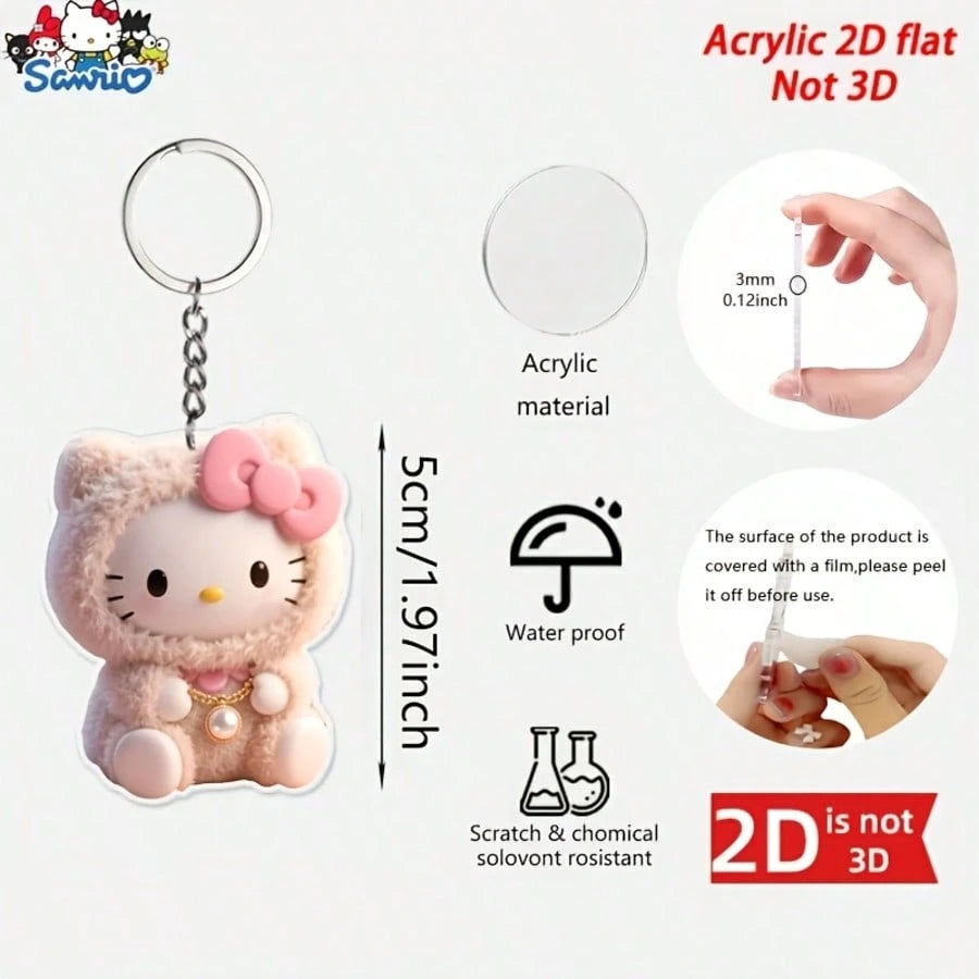 1pc 2D Flat Sanrio Hello Kitty Acrylic Keychain, Cute Creative Cartoon Keychain Pendant, Car Keychain, Backpack Wallet Keychain, Easter Decoration, Valentine's Day Gift, Birthday Gift, Acrylic 2D Flat