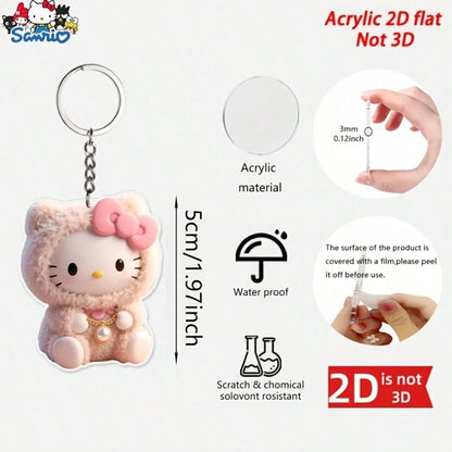 1pc 2D Flat Sanrio Hello Kitty Acrylic Keychain, Cute Creative Cartoon Keychain Pendant, Car Keychain, Backpack Wallet Keychain, Easter Decoration, Valentine's Day Gift, Birthday Gift, Acrylic 2D Flat