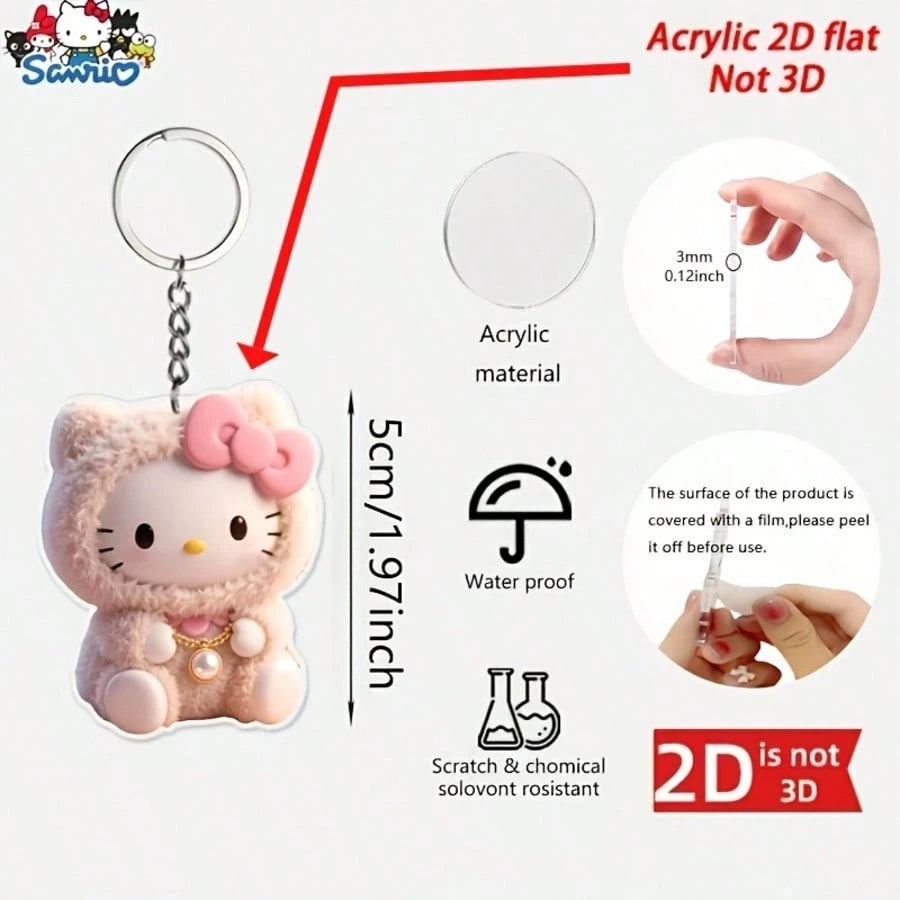 1pc 2D Flat Sanrio Hello Kitty Acrylic Keychain, Cute Creative Cartoon Keychain Pendant, Car Keychain, Backpack Wallet Keychain, Easter Decoration, Valentine's Day Gift, Birthday Gift, Acrylic 2D Flat