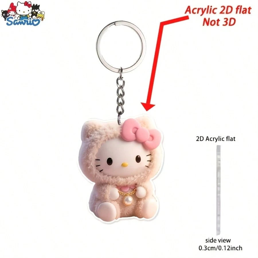1pc 2D Flat Sanrio Hello Kitty Acrylic Keychain, Cute Creative Cartoon Keychain Pendant, Car Keychain, Backpack Wallet Keychain, Easter Decoration, Valentine's Day Gift, Birthday Gift, Acrylic 2D Flat
