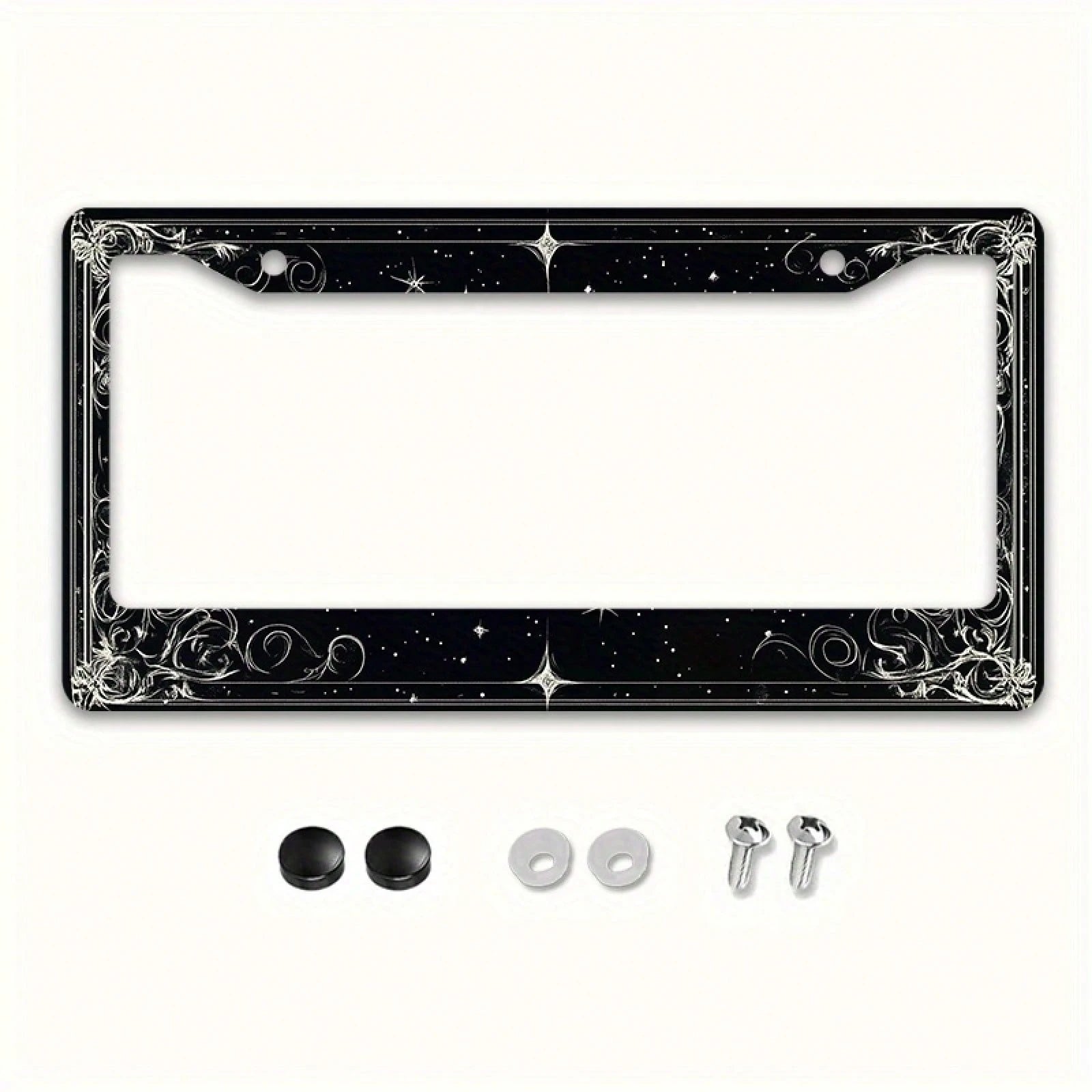 1pc 2D Star Swirl Metal License Frame 12x6in, Universal Fit With Screws, Halloween Decor For US & Global Vehicles,Birthday Gifts,Valentines Gift,Car Stuff,Car Decoration,Motorcycle,Car Accessory,Car E