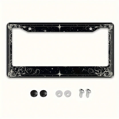 1pc 2D Star Swirl Metal License Frame 12x6in, Universal Fit With Screws, Halloween Decor For US & Global Vehicles,Birthday Gifts,Valentines Gift,Car Stuff,Car Decoration,Motorcycle,Car Accessory,Car E