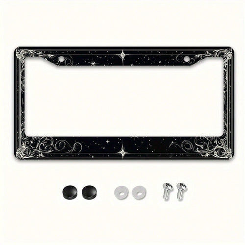 1pc 2D Star Swirl Metal License Frame 12x6in, Universal Fit With Screws, Halloween Decor For US & Global Vehicles,Birthday Gifts,Valentines Gift,Car Stuff,Car Decoration,Motorcycle,Car Accessory,Car E