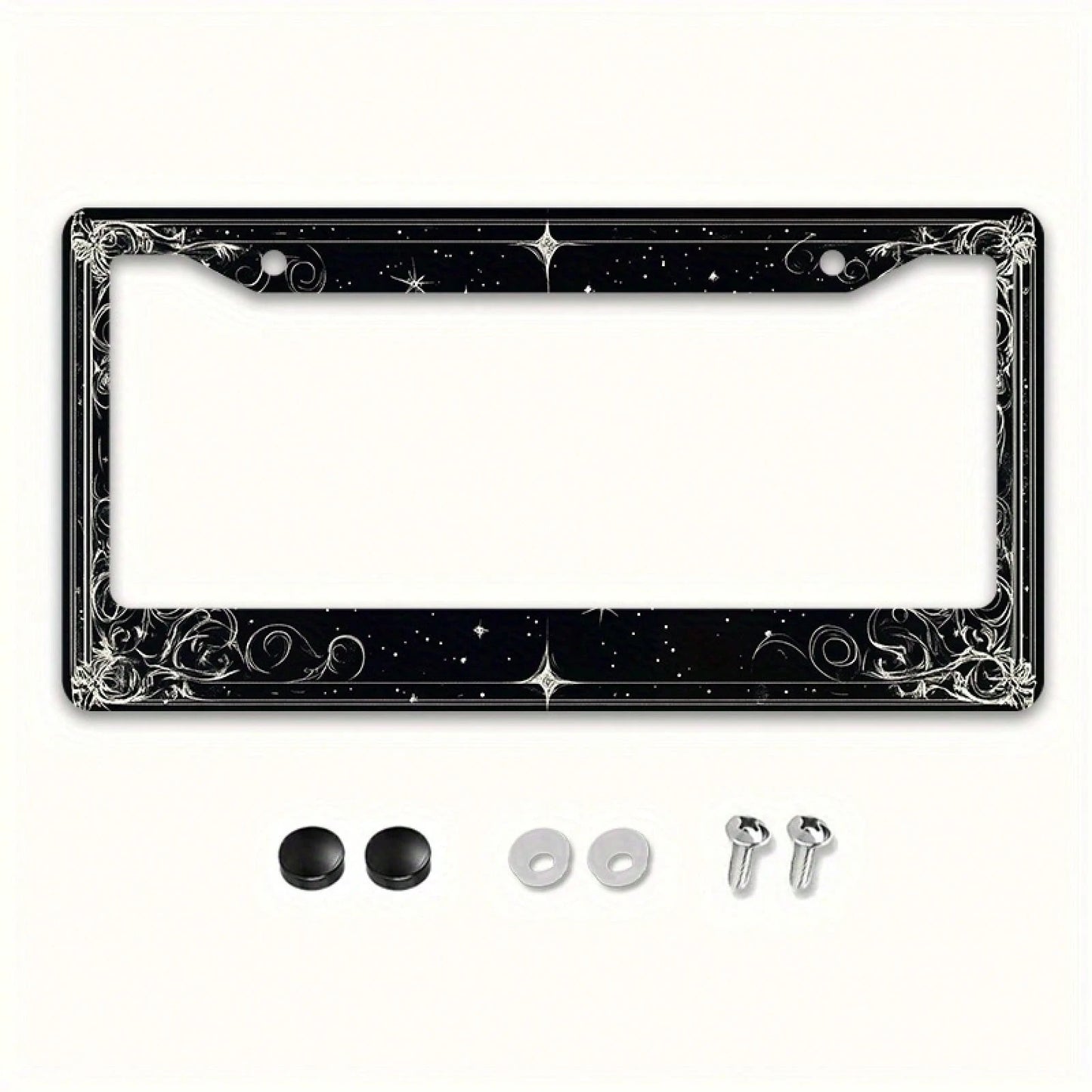 1pc 2D Star Swirl Metal License Frame 12x6in, Universal Fit With Screws, Halloween Decor For US & Global Vehicles,Birthday Gifts,Valentines Gift,Car Stuff,Car Decoration,Motorcycle,Car Accessory,Car E