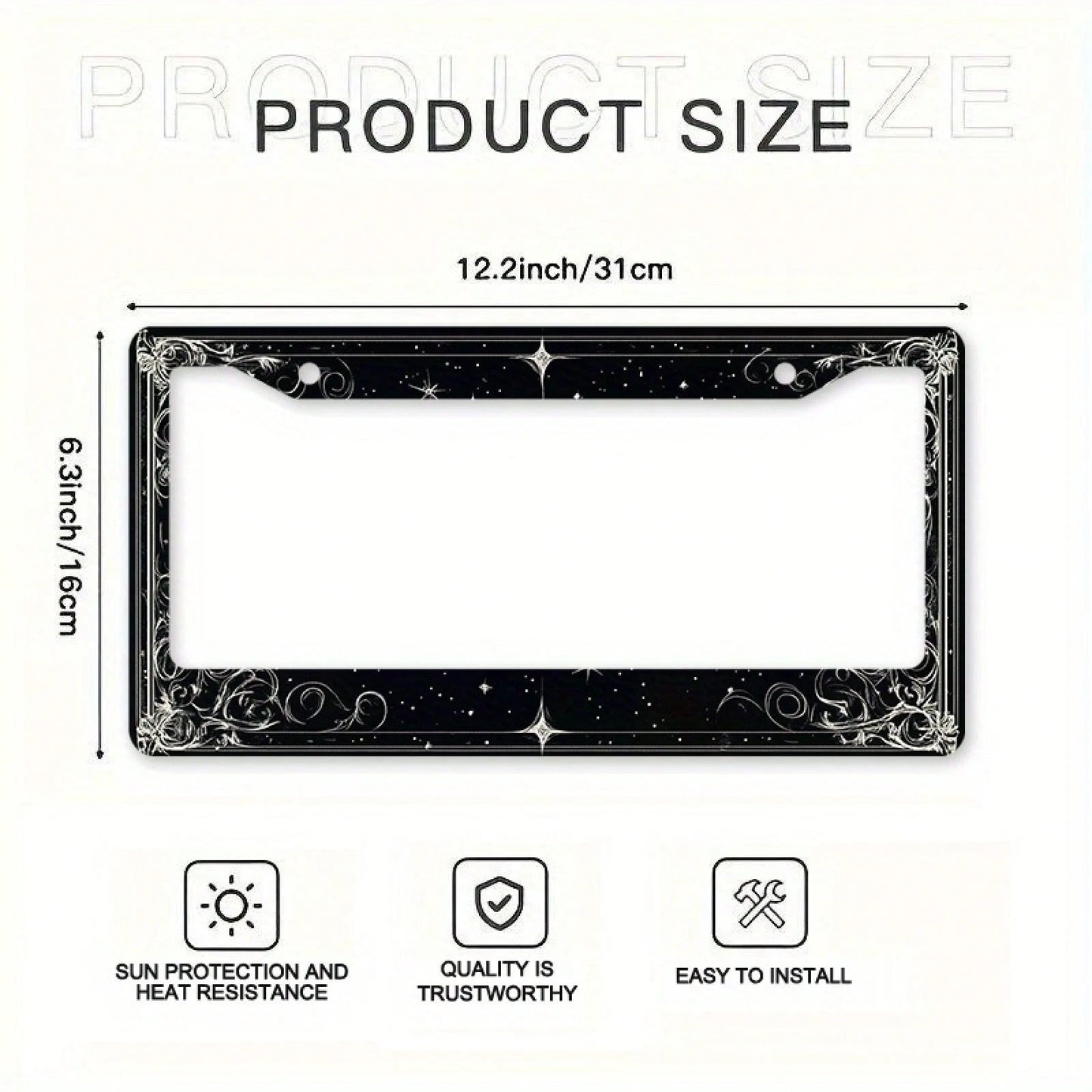 1pc 2D Star Swirl Metal License Frame 12x6in, Universal Fit With Screws, Halloween Decor For US & Global Vehicles,Birthday Gifts,Valentines Gift,Car Stuff,Car Decoration,Motorcycle,Car Accessory,Car E