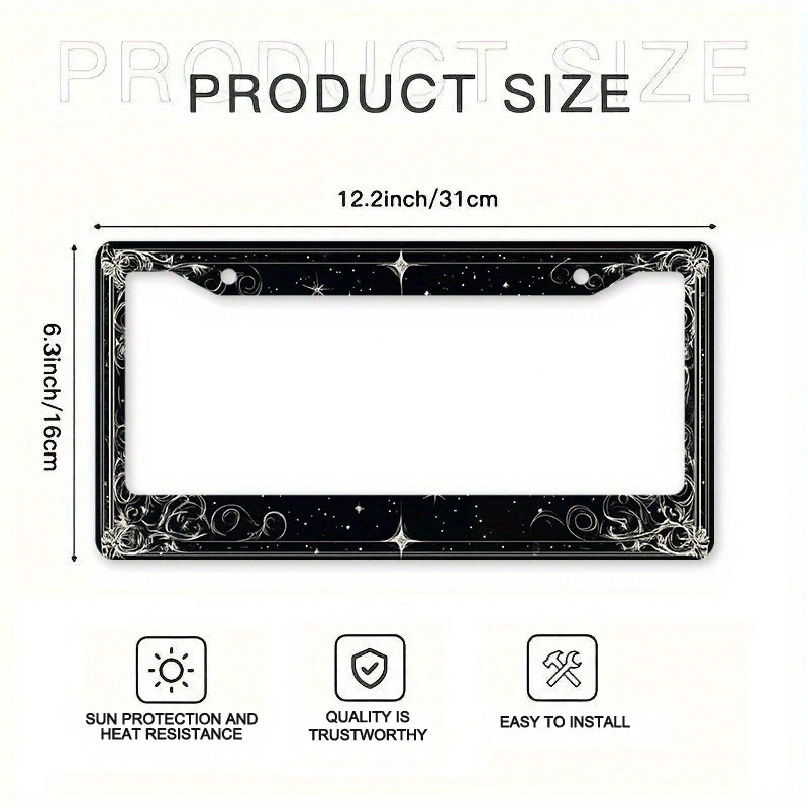 1pc 2D Star Swirl Metal License Frame 12x6in, Universal Fit With Screws, Halloween Decor For US & Global Vehicles,Birthday Gifts,Valentines Gift,Car Stuff,Car Decoration,Motorcycle,Car Accessory,Car E