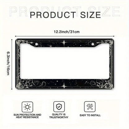 1pc 2D Star Swirl Metal License Frame 12x6in, Universal Fit With Screws, Halloween Decor For US & Global Vehicles,Birthday Gifts,Valentines Gift,Car Stuff,Car Decoration,Motorcycle,Car Accessory,Car E