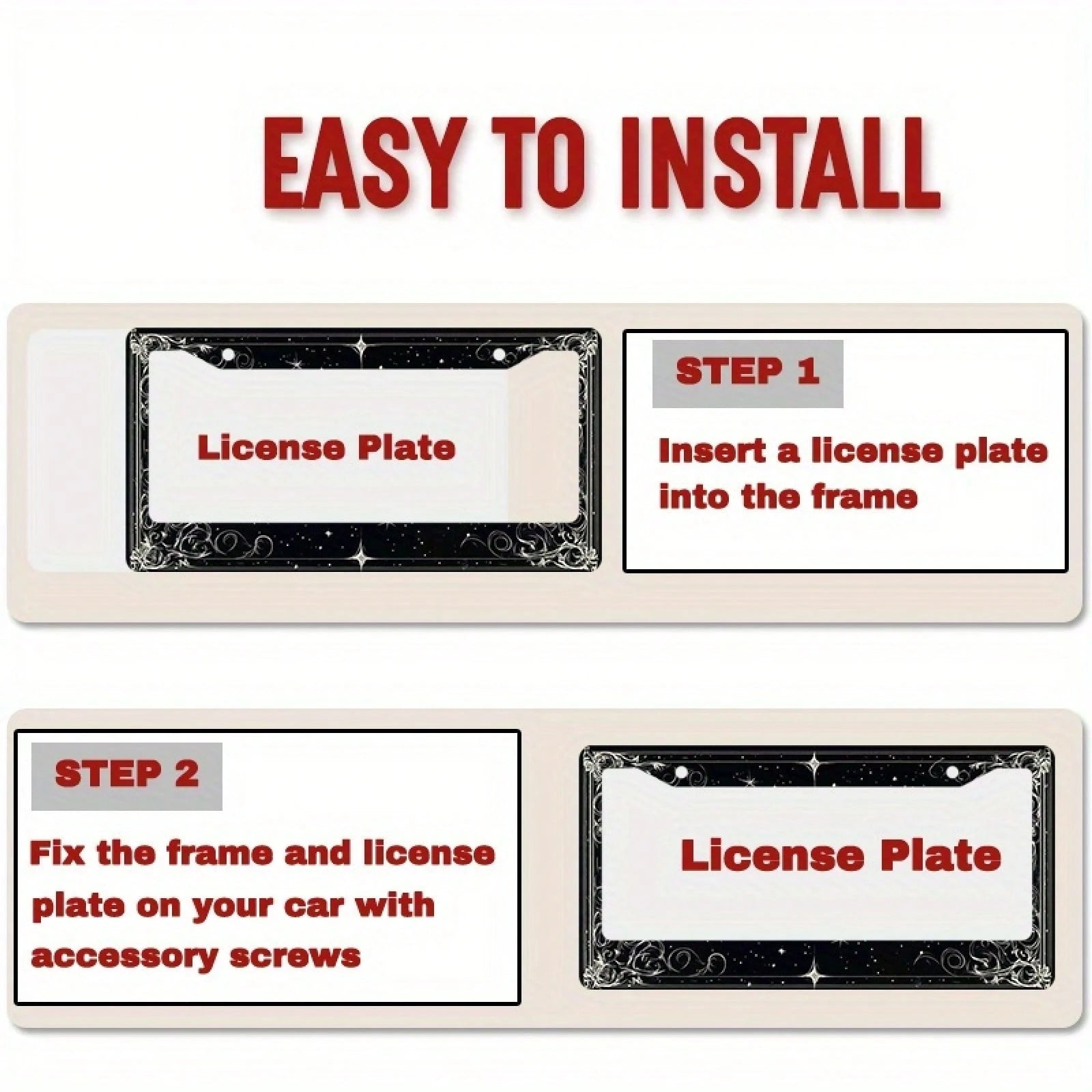 1pc 2D Star Swirl Metal License Frame 12x6in, Universal Fit With Screws, Halloween Decor For US & Global Vehicles,Birthday Gifts,Valentines Gift,Car Stuff,Car Decoration,Motorcycle,Car Accessory,Car E