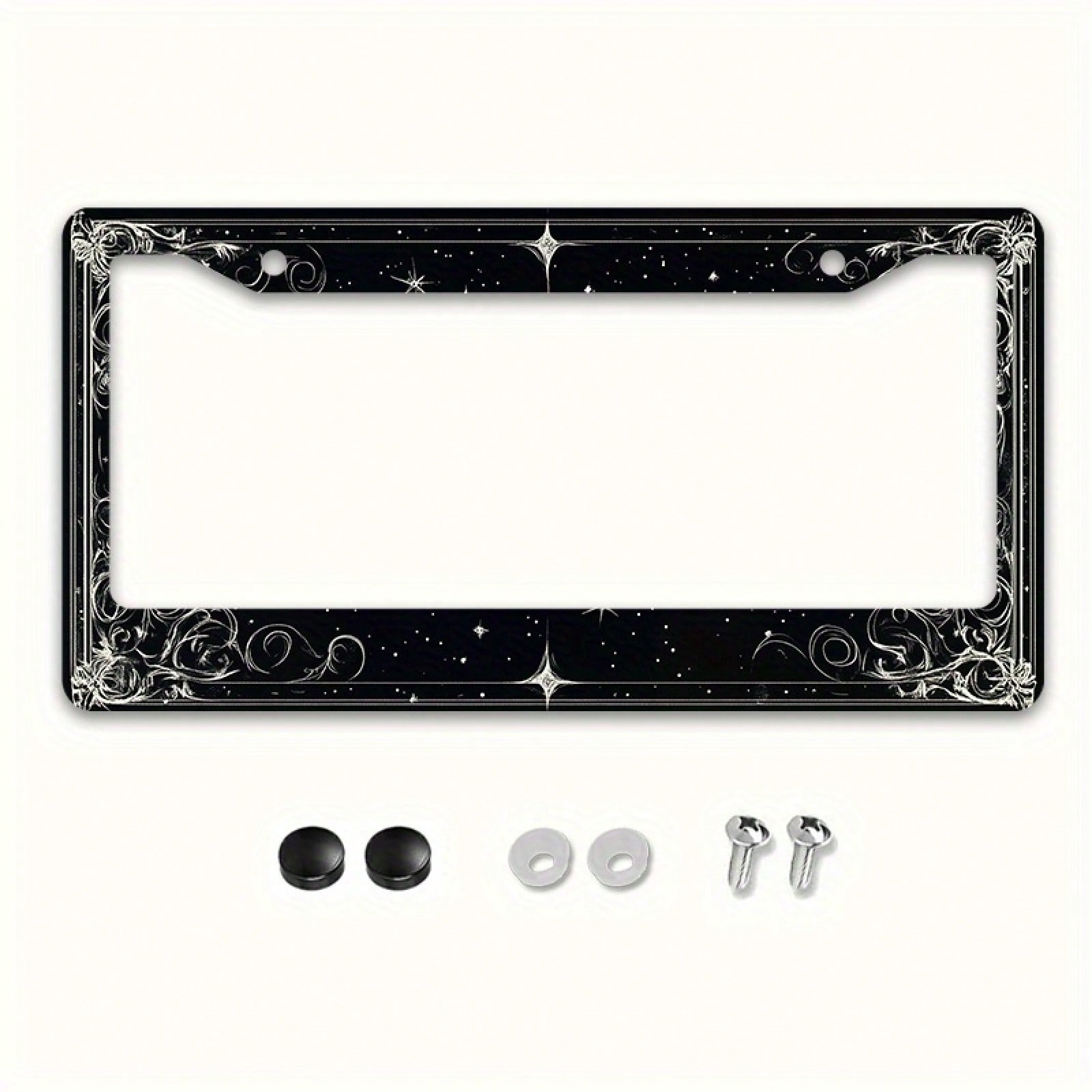 1pc 2D Star Swirl Metal License Frame 12x6in, Universal Fit With Screws, Halloween Decor For US & Global Vehicles,Birthday Gifts,Valentines Gift,Car Stuff,Car Decoration,Motorcycle,Car Accessory,Car E