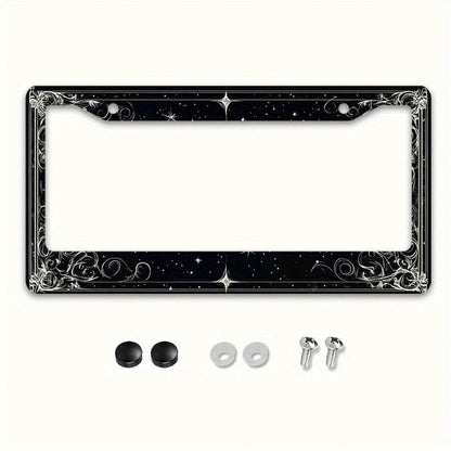 1pc 2D Star Swirl Metal License Frame 12x6in, Universal Fit With Screws, Halloween Decor For US & Global Vehicles,Birthday Gifts,Valentines Gift,Car Stuff,Car Decoration,Motorcycle,Car Accessory,Car E