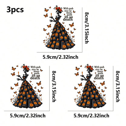 1pc/2pcs/3pcs Halloween Skull Rose Butterfly Pattern Heat Transfer Sticker DIY Iron-On Patch For T-Shirt Making, Pillow Decoration- Multi-Color Durable Washable Plastic Sticker, Suitable For Backpack