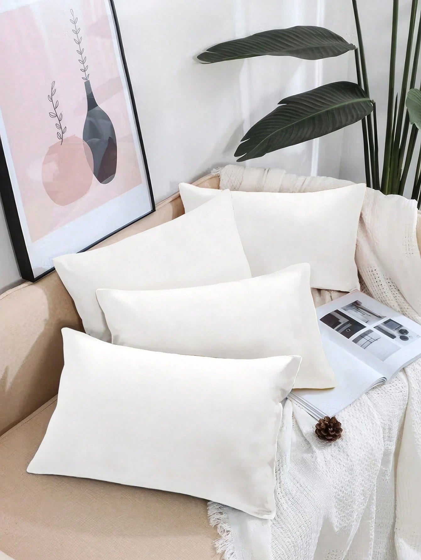 1pc/2pcs/4pcs Super Soft Pillow Cover, Pure White Decorative Pillow Sham,DIY Painting, 17.7"X17.7", 15.7"X15.7", Suitable For Sofa, Living Room, Bedroom Home Decor, Without Pillow Insert