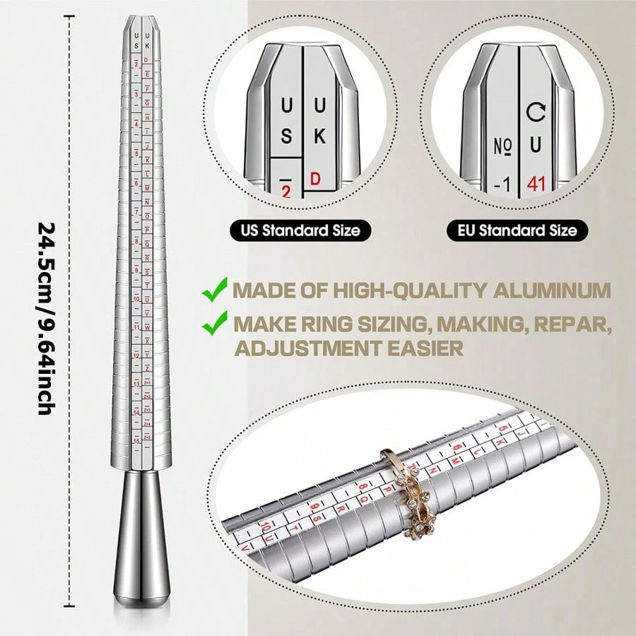 1pc/2pcs/5pcs Ring Sizer Tool Kit, Mandrel Gauge, Alloy Stick, US Ring Size 0-13, Adjustable Bracelet Mandrel, Plastic Wrist Ruler, Reusable Ring Measuring Tape, Jewelry Tools