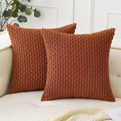 1pc/2pcs Caramel Bohemian Striped Throw Pillow Cover (Pillow Insert Not Included), Soft Plush Corduroy Solid Color Decorative Square Pillow Sham, Suitable For Holiday, Sofa, Bedroom, Bed, All Seasons