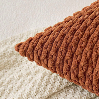 1pc/2pcs Caramel Bohemian Striped Throw Pillow Cover (Pillow Insert Not Included), Soft Plush Corduroy Solid Color Decorative Square Pillow Sham, Suitable For Holiday, Sofa, Bedroom, Bed, All Seasons