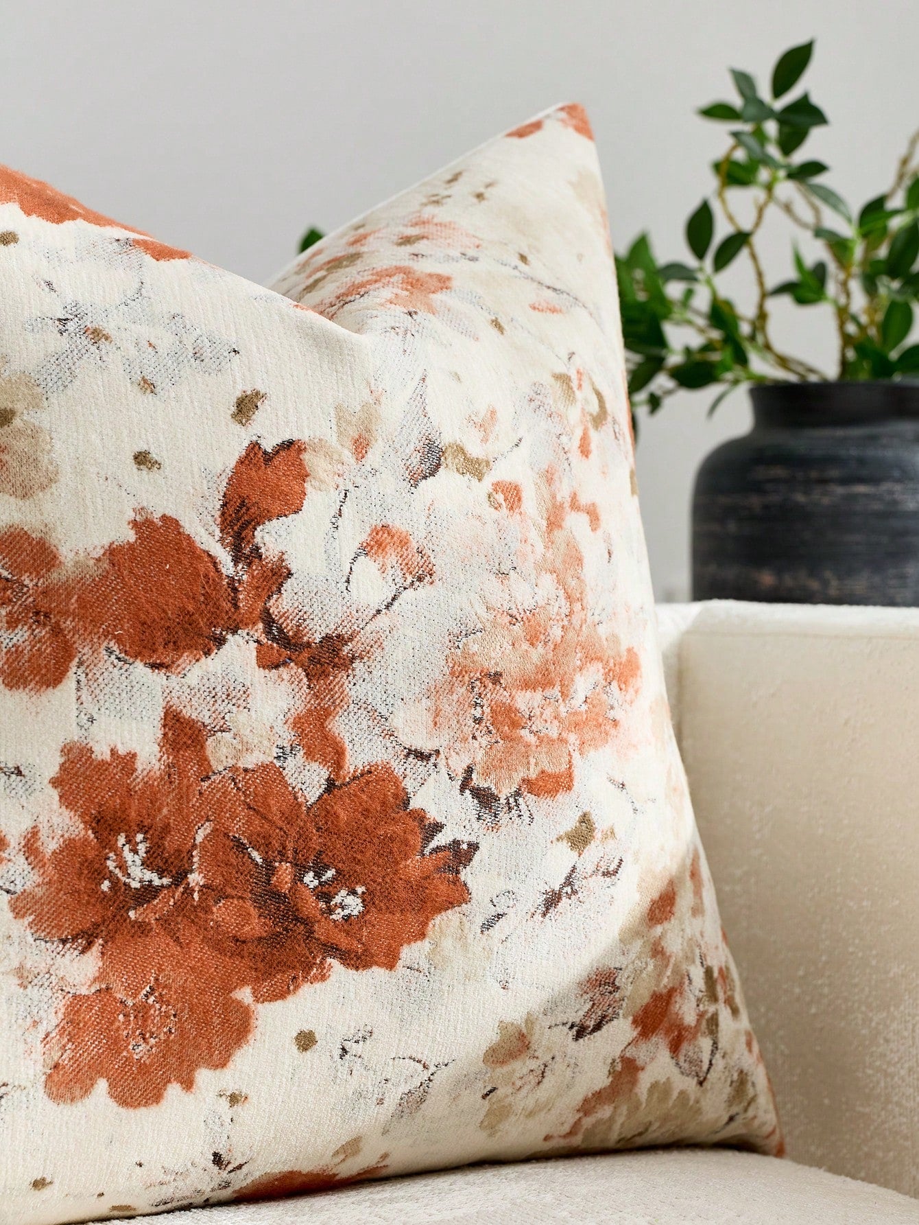 1pc/2pcs Coral Orange (No Insert) Floral Pattern Cushion Cover, Fashionable Vintage Comfortable Jacquard Chenille + Faux Cashmere Feel Pillowcase, Suitable For Daily Home Decor, Sofa, Bed, Bedroom, Gi