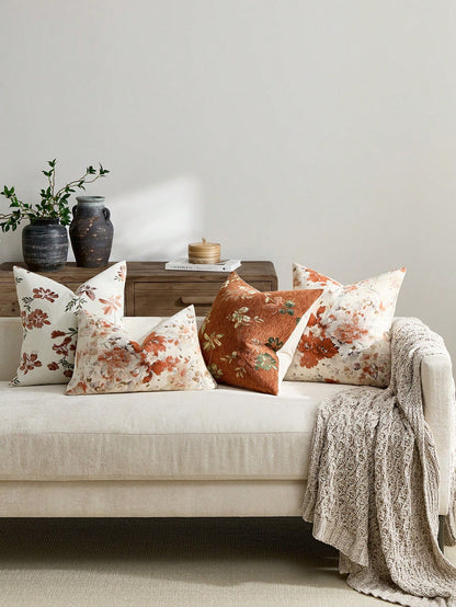 1pc/2pcs Coral Orange (No Insert) Floral Pattern Cushion Cover, Fashionable Vintage Comfortable Jacquard Chenille + Faux Cashmere Feel Pillowcase, Suitable For Daily Home Decor, Sofa, Bed, Bedroom, Gi