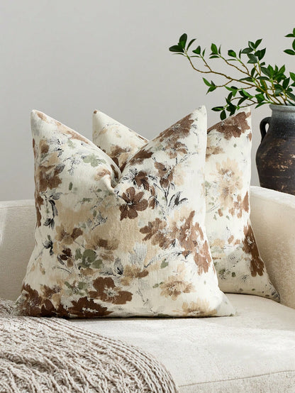 1pc/2pcs Coral Orange (No Insert) Floral Pattern Cushion Cover, Fashionable Vintage Comfortable Jacquard Chenille + Faux Cashmere Feel Pillowcase, Suitable For Daily Home Decor, Sofa, Bed, Bedroom, Gi