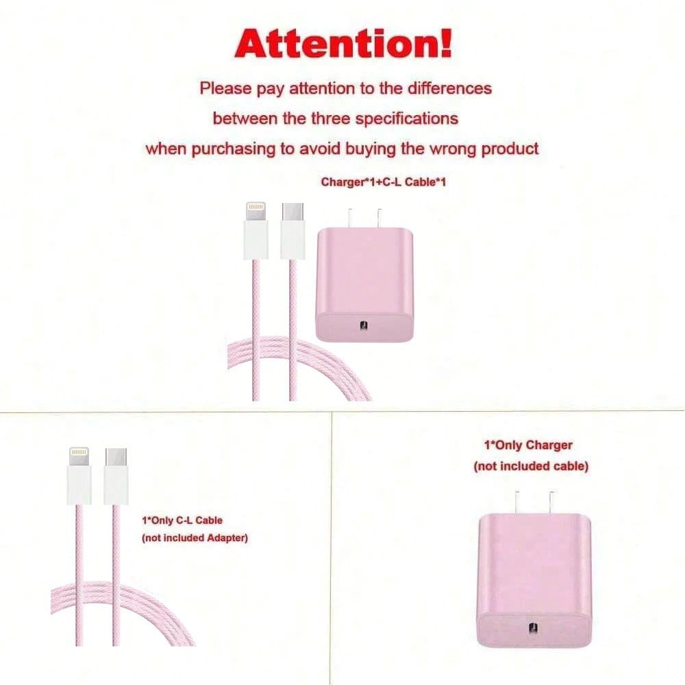 1pc 3.3ft/100cm High-Efficiency Data Transfer & 20W PD Fast Charging Cable + Wall Adapter Charger Set, Compatible With IPhone 14 Pro Max/14 Pro/14 Plus/14/13/12/11/XS/XR/8/7/6, IPad Series