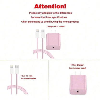 1pc 3.3ft/100cm High-Efficiency Data Transfer & 20W PD Fast Charging Cable + Wall Adapter Charger Set, Compatible With IPhone 14 Pro Max/14 Pro/14 Plus/14/13/12/11/XS/XR/8/7/6, IPad Series