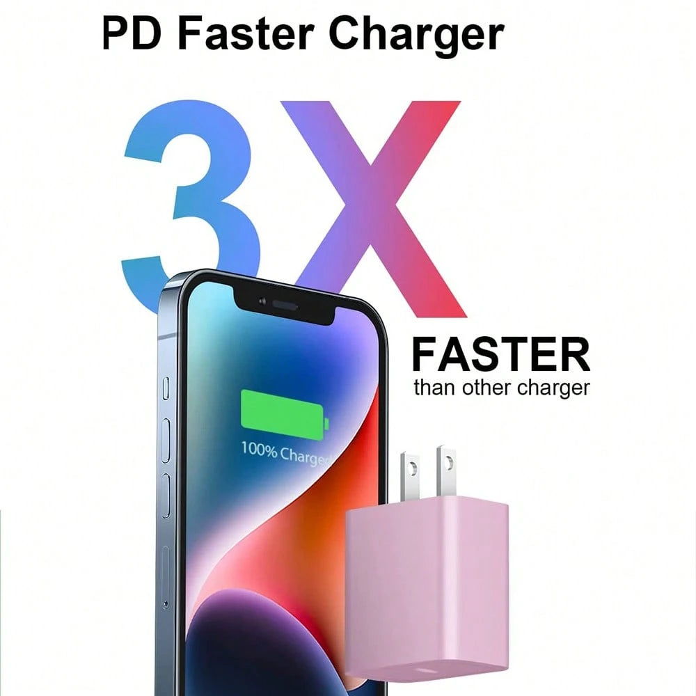 1pc 3.3ft/100cm High-Efficiency Data Transfer & 20W PD Fast Charging Cable + Wall Adapter Charger Set, Compatible With IPhone 14 Pro Max/14 Pro/14 Plus/14/13/12/11/XS/XR/8/7/6, IPad Series