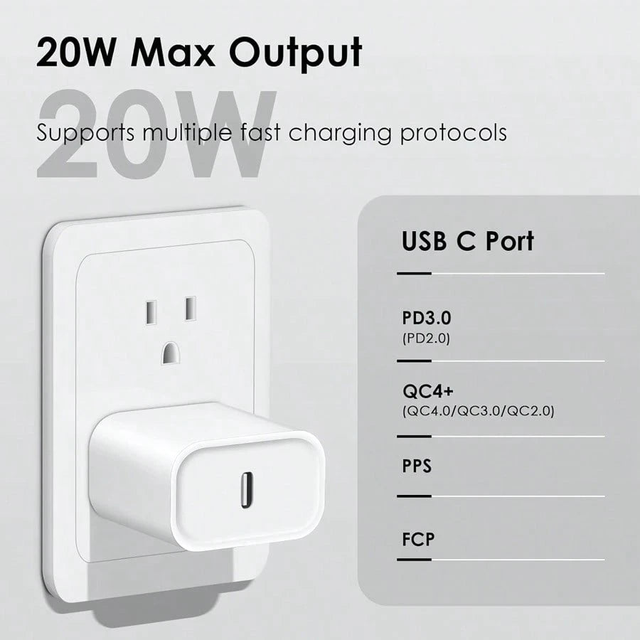1pc 3.3ft/100cm High-Efficiency Data Transfer & 20W PD Fast Charging Cable + Wall Adapter Charger Set, Compatible With IPhone 14 Pro Max/14 Pro/14 Plus/14/13/12/11/XS/XR/8/7/6, IPad Series